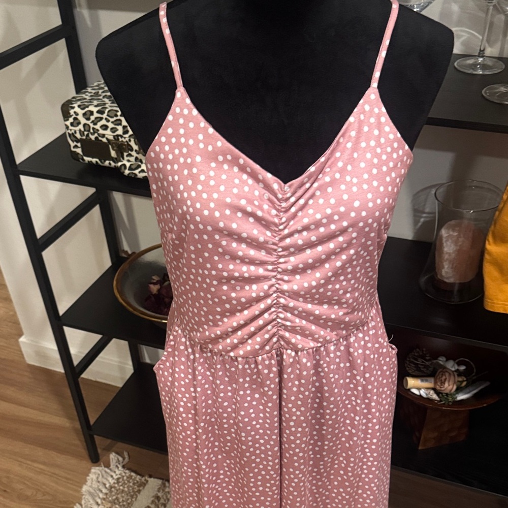 Stylish Pink Polka Dot Dress and Yellow Jumper - Picture 4 of 10